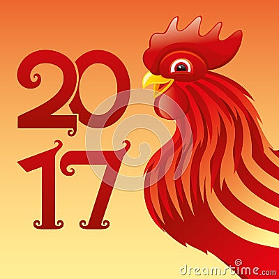 Red rooster symbol of the New Year. Vector Illustration