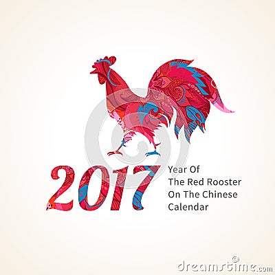 Red Rooster symbol of 2017. Vector Illustration