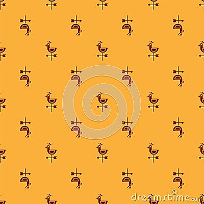 Red Rooster weather vane icon isolated seamless pattern on brown background. Weathercock sign. Windvane rooster. Vector Vector Illustration