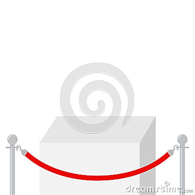Red rope barrier stanchions turnstile facecontrol Square stage podium. Empty pedestal for display. 3d realistic platform for desig Vector Illustration
