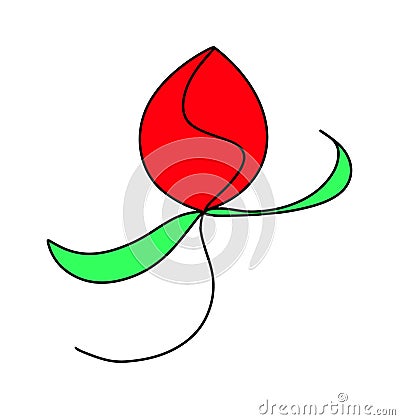 Red rose abstract flower herbs plant. Trendy summer illustration in isolated white background. Spring easter, woman day romantic Vector Illustration