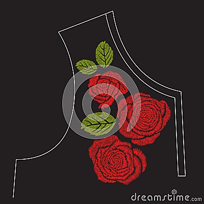 Red rose embroidery artwork design for fashion wearing, vector Vector Illustration