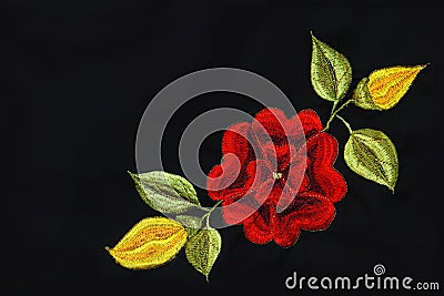 Red rose embroidery Stock Photo