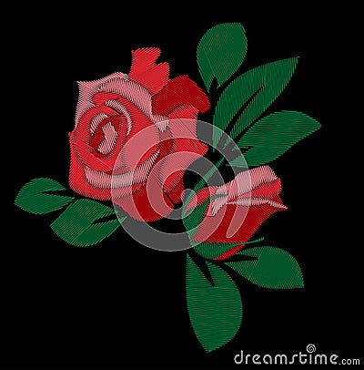 Red rose embroidery Vector Illustration