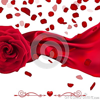 Red Rose with Falling Petals Vector Illustration