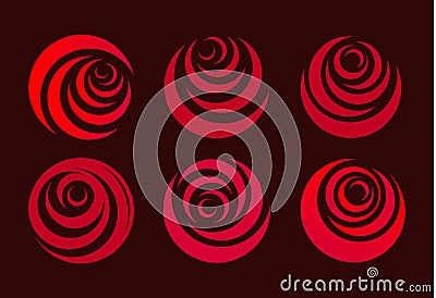 Red rose, flower abstract stylized petal. Circle shape, logo set. Love symbol. Vector Illustration