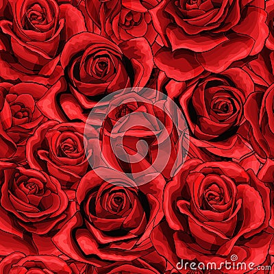 Red rose flower bouquets elements seamless pattern full filled Vector Illustration