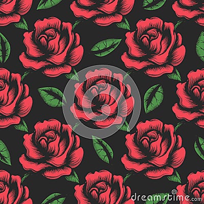 Red rose flower seamless pattern Vector Illustration