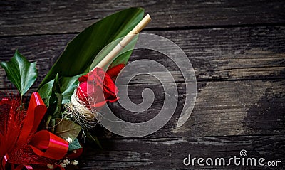 Red rose flower on vintage wooden background Stock Photo