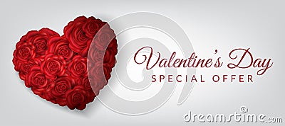 Valentine sale banner with rose heart Vector Illustration