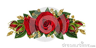 Red rose flowers and glitter decotations in floral line arrangement Stock Photo