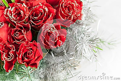 Red rose flowers with sparkle particles Stock Photo