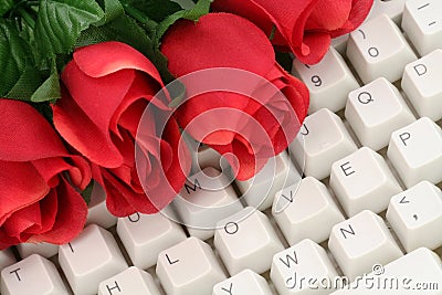 Red rose and keyboard Stock Photo