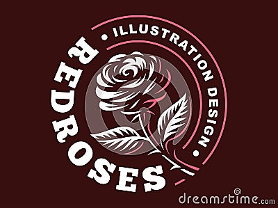 Red rose logo - vector illustration, emblem on dark background Vector Illustration