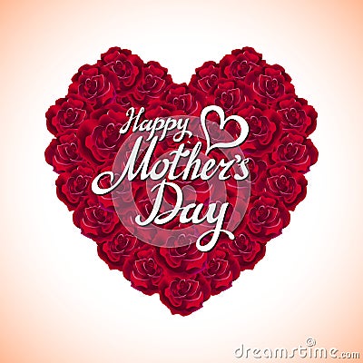 Red rose mother Day Heart Made of Red Roses on White Background. Vector Illustration