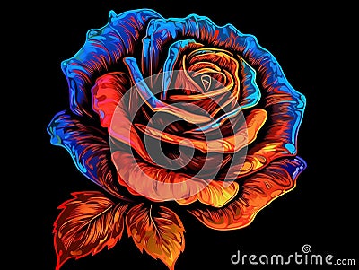 A red rose psychedelic style art.Generative AI Stock Photo