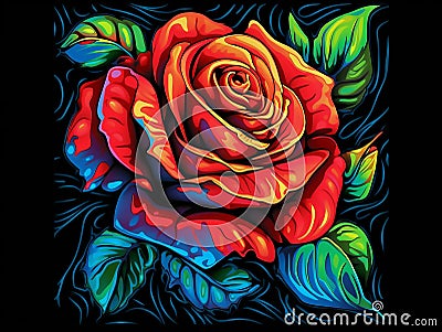 A red rose psychedelic style art.Generative AI Stock Photo