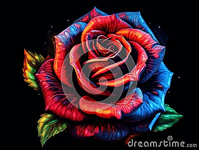 A red rose psychedelic style art.Generative AI Stock Photo