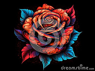 A red rose psychedelic style art.Generative AI Stock Photo