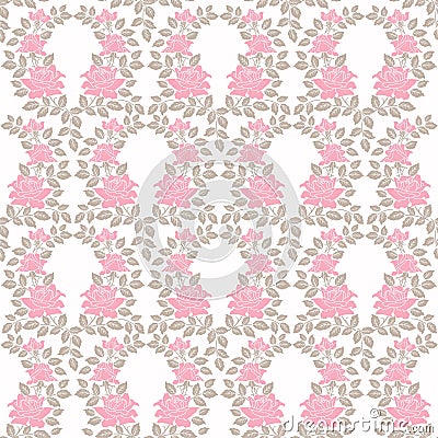 Seamless abstract bakground with pink roses on white Vector Illustration