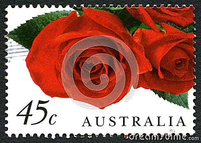 Red Roses Australian Postage Stamp Editorial Stock Photo