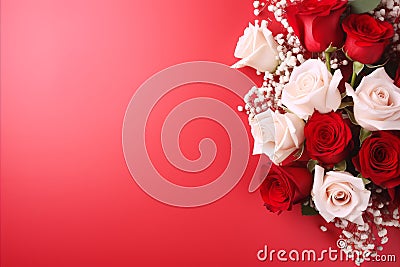 Red roses bouquet on pastel background. Valentines, Birthday, Womens, Mothers Day Stock Photo
