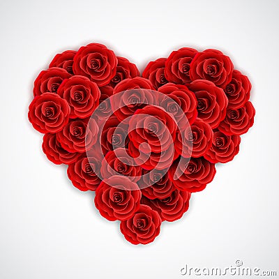 Red roses in form of heart. Rose decoration element for wedding invitation, postcard, greeting card or valentine day Vector Illustration