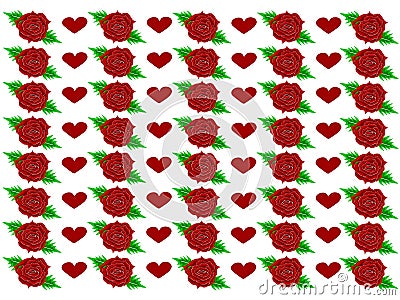 Red roses with red hearts - Vector Vector Illustration