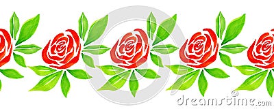 Red roses with leaves on a white background Cartoon Illustration