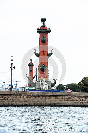 Red Rostral Columns, St. Petersburg Editorial Stock Photo