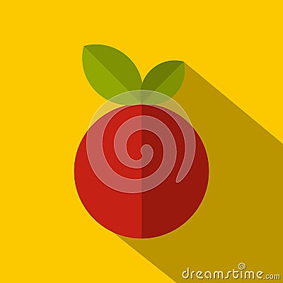 Red round apple icon, flat style Vector Illustration