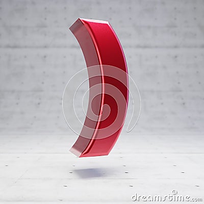 Red round brackets symbol. Metallic red color character isolated on concrete background Stock Photo