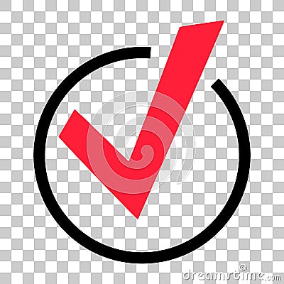 Red round check mark icon with transparent background. Vector Vector Illustration