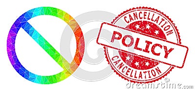 Round Distress Cancellation Policy Badge with Vector Polygonal Forbidden Icon with Spectral Colored Gradient Vector Illustration