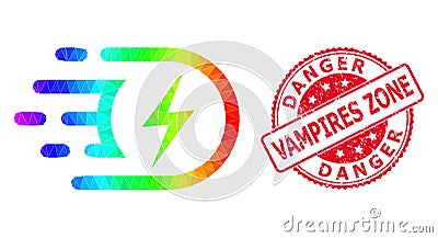 Round Rubber Danger Vampires Zone Stamp With Vector Triangle Filled Electric Voltage Icon with Spectrum Gradient Vector Illustration