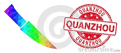 Round Scratched Quanzhou Seal With Vector Triangle Filled Knife Icon with Spectral Colored Gradient Vector Illustration