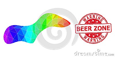 Round Grunge Warning Beer Zone Seal with Vector Lowpoly Spot Icon with Spectral Colored Gradient Vector Illustration