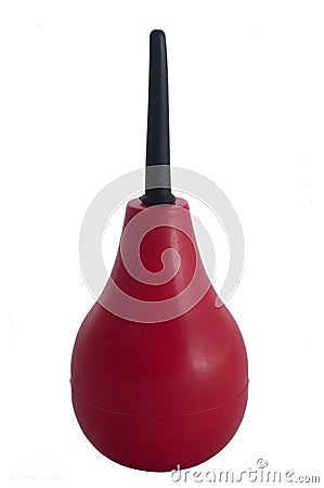 Red rubber pear (enema). Stock Photo