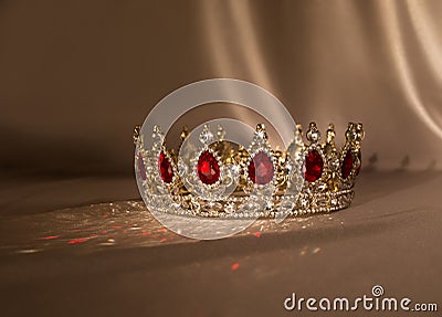 Red ruby garnet crown. Vintage. Symbol og authority, monarchy, power and wealth Stock Photo