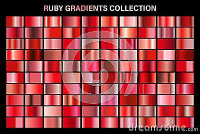 Red ruby glossy gradient, metal foil texture. Color swatch set. Collection of high quality vector gradients. Shiny Vector Illustration