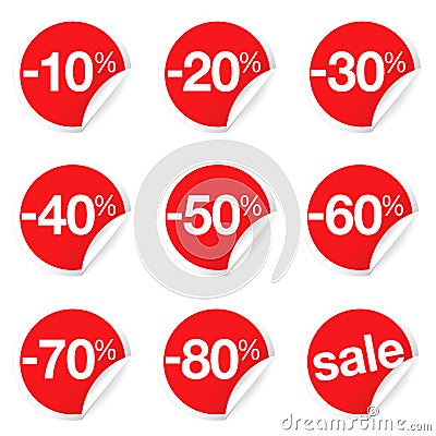 Red Sale Labels Discount And Promotion Stock Photo