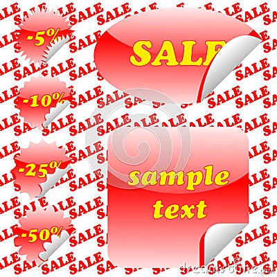 Red sale stickers and seamless pattern Vector Illustration