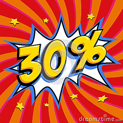 Red sale web banner. Pop art comic sale discount promotion banner. Big sale background. Sale thirty percent 30 off on a Vector Illustration