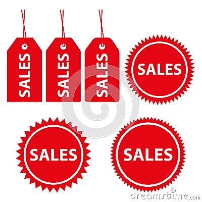 Red sales price tags and labels. Vector icons set. Vector Illustration