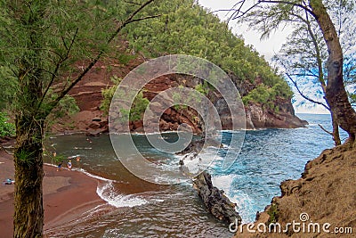 Red sand beach along the Road to Hana, Maui, Hawaii Stock Photo