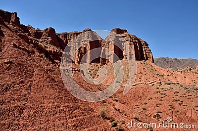 Red sandstone rocks of Konorchek gorge,it is called the Kyrgyz Grand Canyon,Issyk-Kul region,Central Asia, famous hiking place Stock Photo