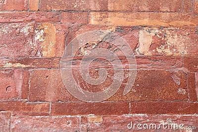 Red sandstone wall texture in Agra Fort Stock Photo