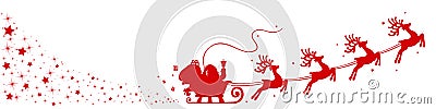 Red Santa Claus flyin on Christmas sleigh - vector Stock Photo