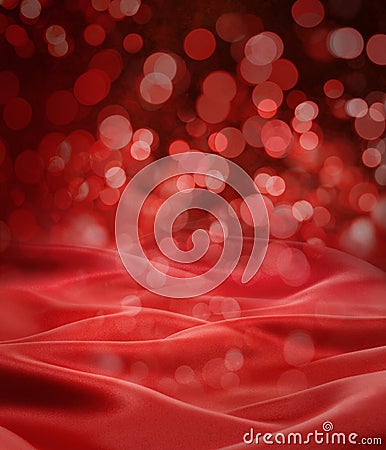 Red Satin Christmas Lights Background Stock Photo