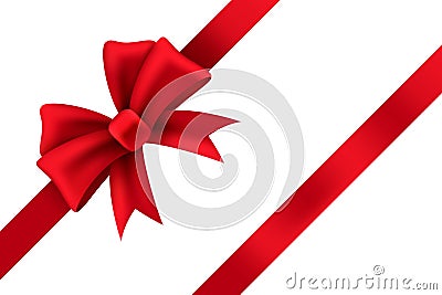 Red satin gift bow. Package of holiday present vector ribbon decoration Vector Illustration